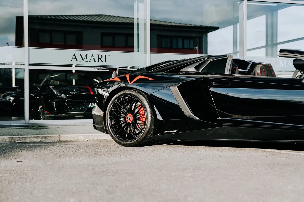 2016 Lamborghini Aventador SV Roadster for sale, exterior, Nero Cosmus w/ Rosso Alala