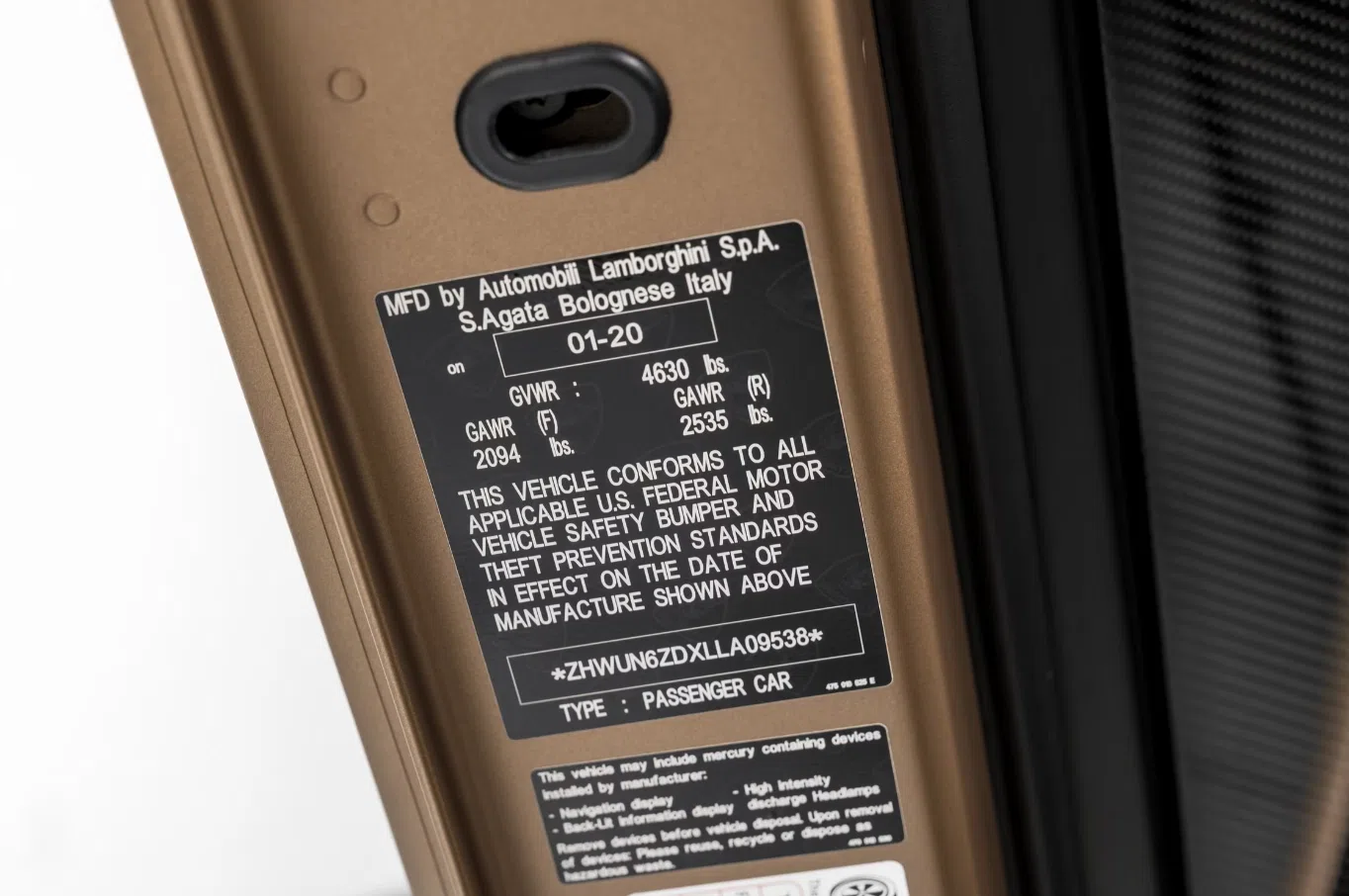 2020 Lamborghini Aventador SVJ Roadster interior, door panel, Nero Cosmus